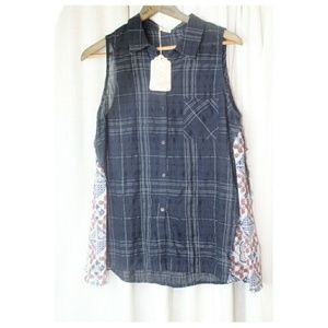 Hyaku Loose Sleeveless Patterned Side Panel Button